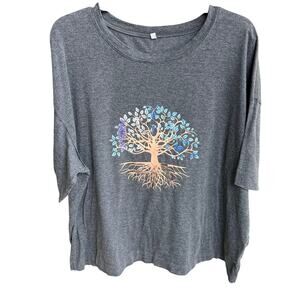 Unbranded gray t-shirt metallic "Tree of Life" graphic print sz XL fits XXL